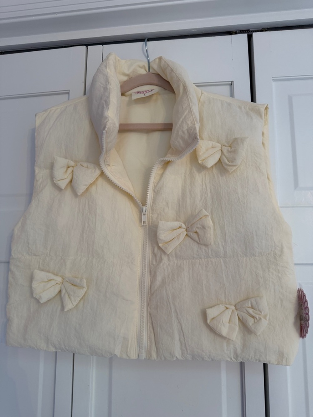Girls Cream Bow Puffer Vest